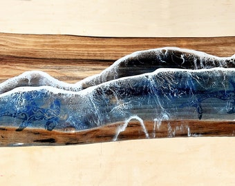 Hammerhead Shark LIVE Edge Charcuterie Serving Platter, Board Polynesian Inspired Resin Waves