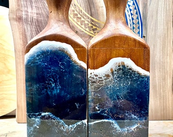 Wooden Vases - Set of 2 | Acacia Ocean Resin Wave Decor | Bohemian Vibe | Boho Chic | Home | Staging