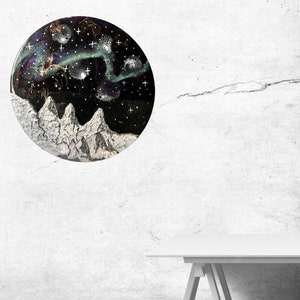 NightSky Mountain Range MidnightWish Wood Round Wall Decor 16 Galaxy Themed image 3