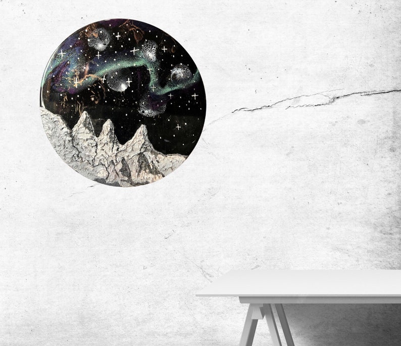 NightSky Mountain Range MidnightWish Wood Round Wall Decor 16 Galaxy Themed image 3