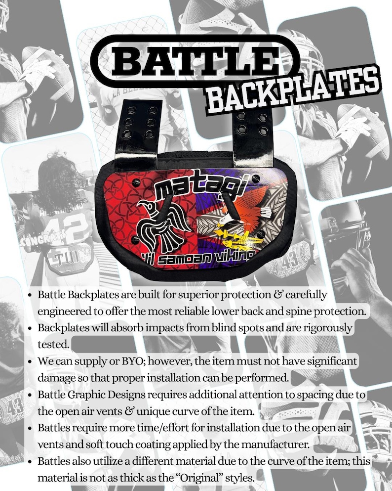 Custom BATTLE Football Back Plate | Protective Gear - Etsy