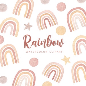 Pastel Regenboog Aquarel Clipart, Baby Douche Clip art, Instant Download, Dusky Boho Rainbow Digital Print PNG-bestand
