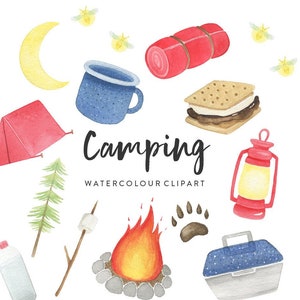 Camping Clipart, Watercolor Camp Clip Art,