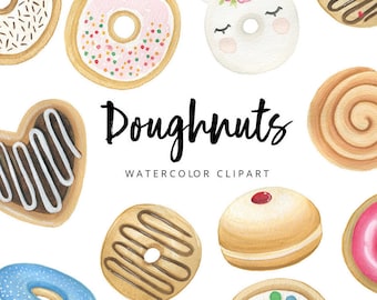 Donut Digital Clipart Pack - Watercolour Doughnut Clipart, Doughnut, Sweets, Cake, Instant Download Clip Arts, Donut Print, Print Stickers