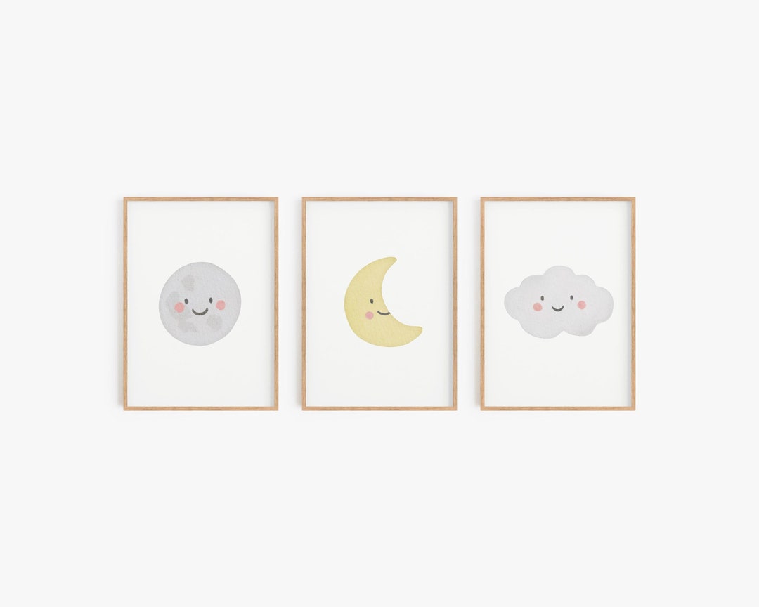 Gender Neutral Cloud Moon and Sun Set of 3 Prints, Boy Nursery Decor ...