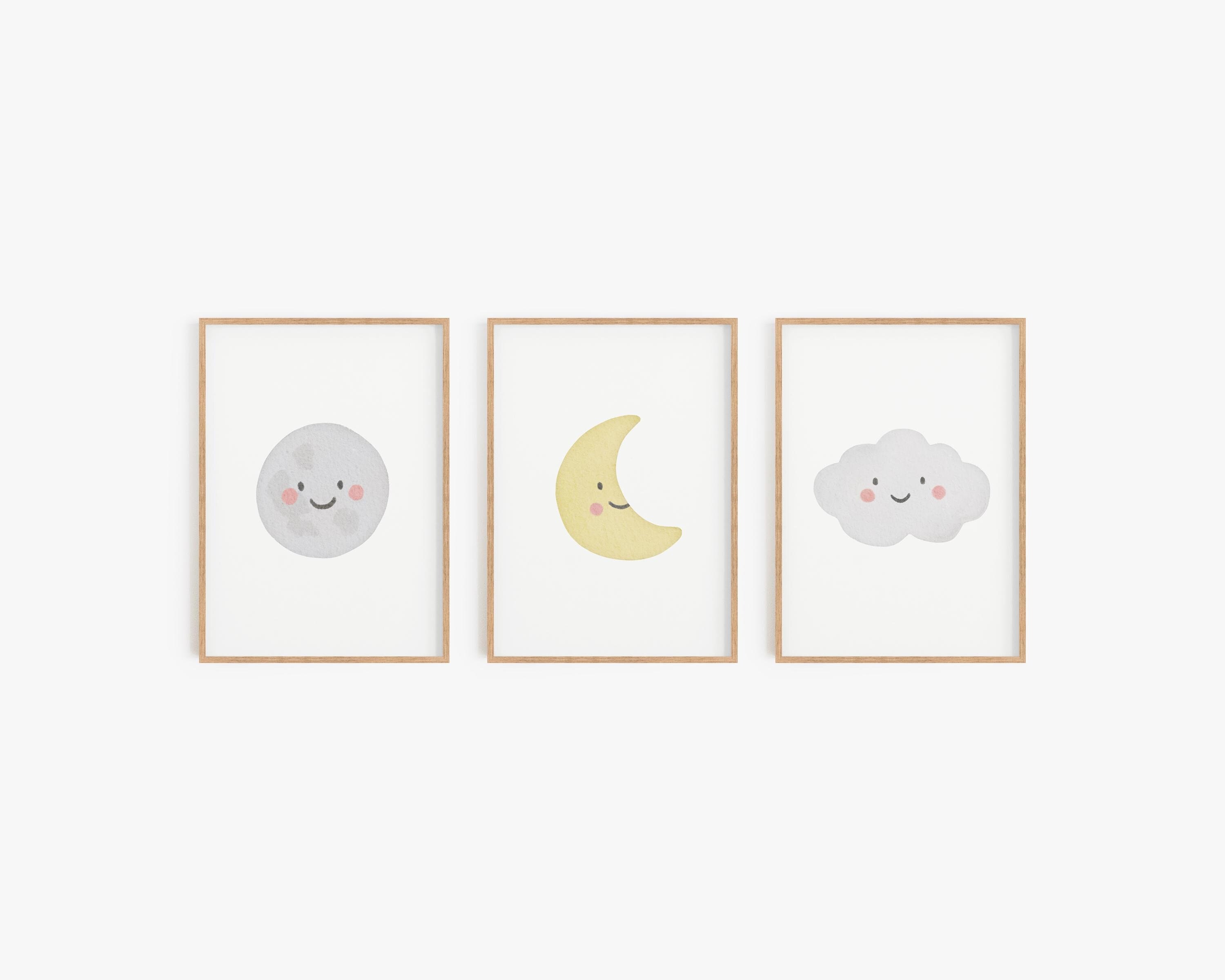 Gender Neutral Cloud Moon and Sun Set of 3 Prints, Boy Nursery Decor ...