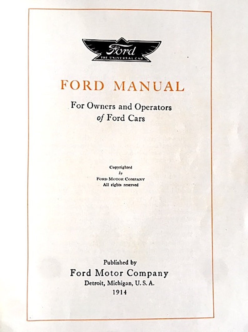 Ford Manual For Owners and Operators of Ford Cars 1914 Etsy