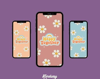 3 Boho iPhone Wallpapers Digital Download, Aesthetic Wallpaper iPhone , Happy Together wallpaper , Neutral Phone Background