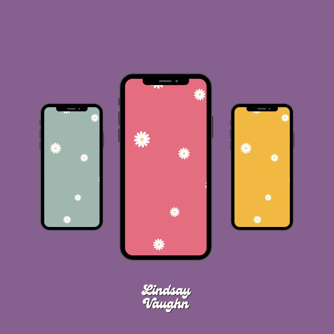 3 Boho iPhone Wallpapers Digital Download , Pink Green Aesthetic