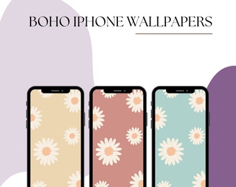 3 Boho iPhone Wallpapers Digital Download , Pink Blue Aesthetic Wallpaper iPhone , Flower wallpaper , Neutral Phone Background