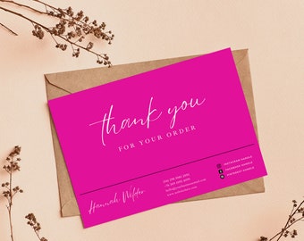 Thank You Card Template Editable in Canva, Bold Pink Customizable Card Canva Thank You Card Design in Bold Pink