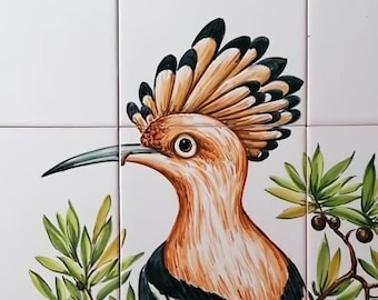 Hoopoe keramische tegel muurschildering - keuken/badkamer/buitentegels - handgeschilderd en ondertekend door kunstenaar | Ref. PT2083