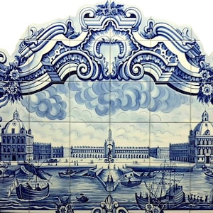 Mural de azulejos portugueses - Azulejos para interior y exterior - Pintado a mano y firmado por el artista &quot;Lisboa, Portugal&quot; / Ref. PT2321