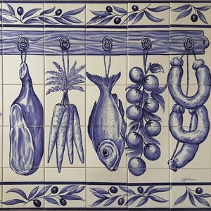 Kitchen Tile Backsplash - Hand Painted & Signed by Artist &quot;Hanging Foods&quot; | Ref. PT2327