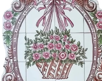 Pink Backsplash Tiles - Hand Painted - Indoor/Outdoor Tiles &quot;Pink Flower Vase&quot; | Ref. PT2248