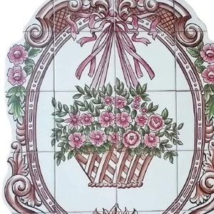 Pink Backsplash Tiles - Hand Painted - Indoor/Outdoor Tiles &quot;Pink Flower Vase&quot; | Ref. PT2248