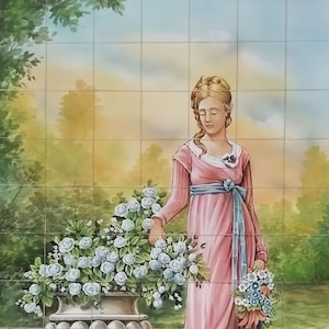 Large Colourful Tile Mural "Lady in the Garden" Portuguese Tiles | Ref. PT2299