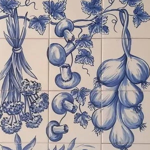 Kitchen Hand Painted Tiles &quot;Hanging Vegetables&quot; Portuguese Tiles | Ref. PT2314