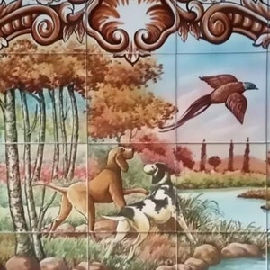 Decorative Tile Mural - Indoor/Outdoor Tiles - Hand Painted & Signed by Artist - Portuguese Tiles &quot;Hunting&quot; | Ref. PT2008