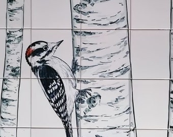 Hand Painted Woodpecker Ceramic Tiles | Ref. PT2305