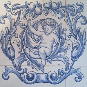 2 Portuguese Tile Murals - Hand Painted - Cherubs - Ref. PT2350