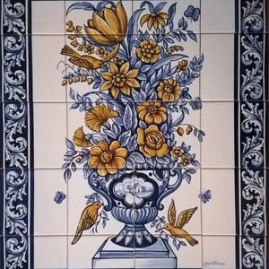 Portuguese Hand Painted Tile Mural "Yellow Flower Vase" | Ref. PT2256