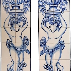 Outdoor Tile Murals - Hand Painted & Signed by Artist - Portuguese Tiles &quot;Cherubs&quot; | Ref. PT2021