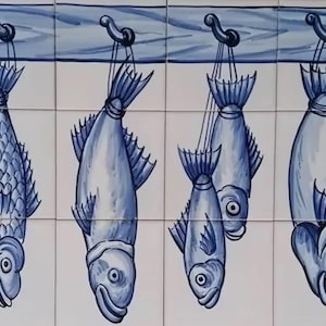 Kitchen Hand Painted Tiles &quot;Fish&quot; Portuguese Tiles | Ref. PT2196