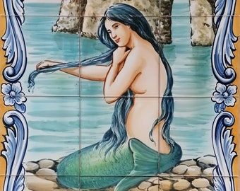 Decorative Portuguese Tile Mural - Hand Painted - Indoor/Outdoor Tiles "Mermaid" | Ref. PT2282