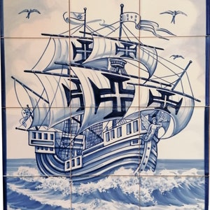 Ship Tile Backsplash - Hand Painted Portuguese Tiles | Ref. PT2047