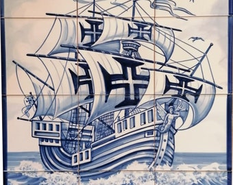 Backsplash scheepstegel - handgeschilderde Portugese tegels | Ref. PT2047