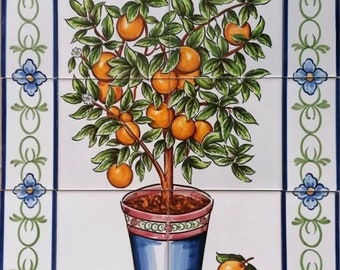 Portuguese Azulejos Hand Painted Tiles "Orange Tree" | Ref. PT2101