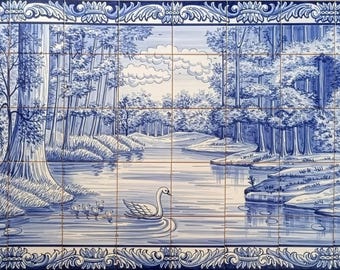 Salpicadero de azulejos Swan - Azulejos portugueses pintados a mano / Ref. PT2297