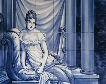 Murale con figura femminile dipinta a mano - Piastrelle portoghesi / Rif. PT2163