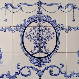 Floral Tile Mural - Hand Painted - Portuguese Azulejo Tiles | Ref. PT2018