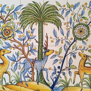 Portuguese Tile Backsplash - Indoor/Outdoor Tiles - Hand Painted & Signed by Artist - Portuguese Tiles &quot;Deer&quot; | Ref. PT2362
