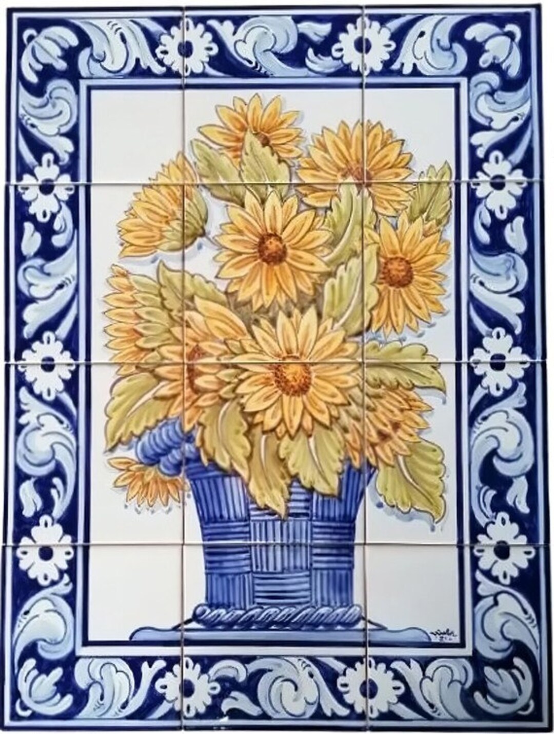 Portuguese Backsplash Hand Painted Tiles sunflower Vase Ref. PT2205 - Etsy