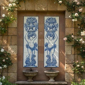 Hand Painted Outdoor Tile Murals - Cherubs | Ref. PT2021