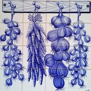 Hand Painted Kitchen Tiles "Hanging Vegetables" | Ref. PT2326