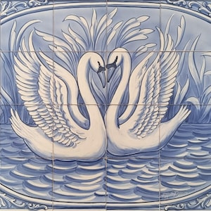 Swan Tile Backsplash - Hand Painted & Signed - Portuguese Tiles | Ref. PT2247