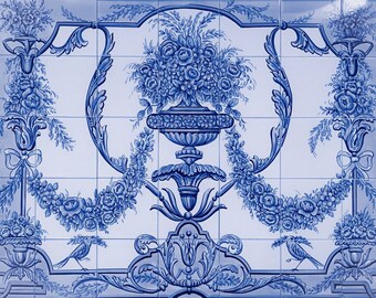 Portugiesisches Fliesendesign aus dem 18. Jahrhundert – handbemalte Innen-/Außenfliesen – auf Bestellung gefertigt | Ref. PT2343
