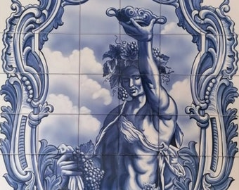 Bacchus Portuguese Tile Mural - Kitchen/Bathroom/Outdoor Tiles - Hand Painted & Signed by Artist | Ref. PT2260