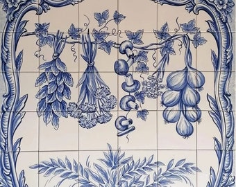 Kitchen Hand Painted Tile Mural "Hanging Vegetables" | Ref. PT2255