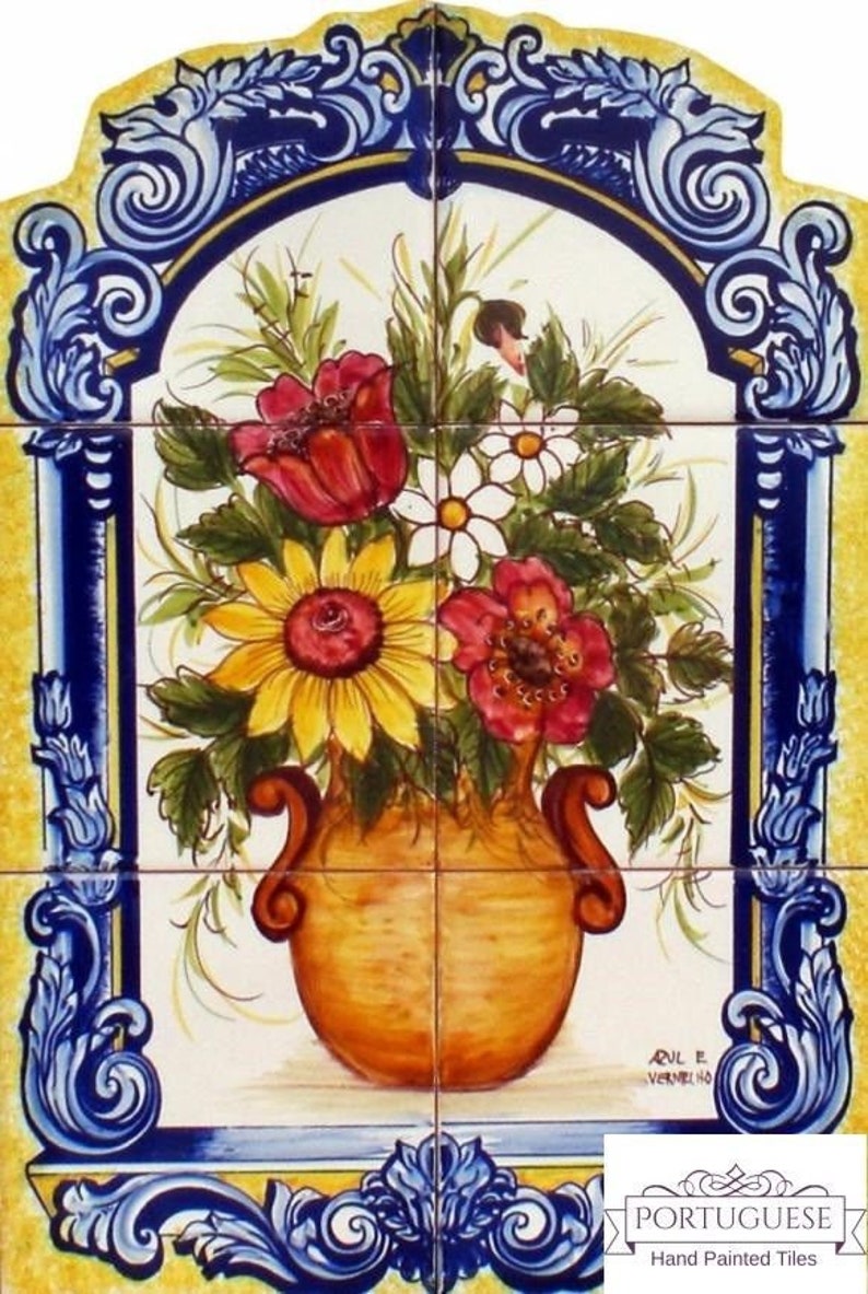Flowers Hand Painted Ceramic Tile Mural Backsplash Custom Image 0