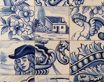 Traditional Portuguese Blue and White Hand Painted Tiles | Ref. PT2341