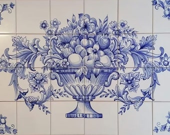 Hand Painted Kitchen Tiles "Flowers and Lemons" | Ref. PT2239