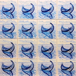Decorative Portuguese Hand Painted Tiles &quot;Salt Boats&quot; | Ref. PT2263
