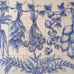 Hand Painted Kitchen Tiles - Hanging Vegetables | Ref. PT2314
