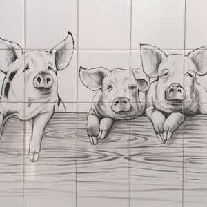 Kitchen Tile Backsplash - Hand Painted Portuguese Tiles "Pigs" | Ref. PT2067