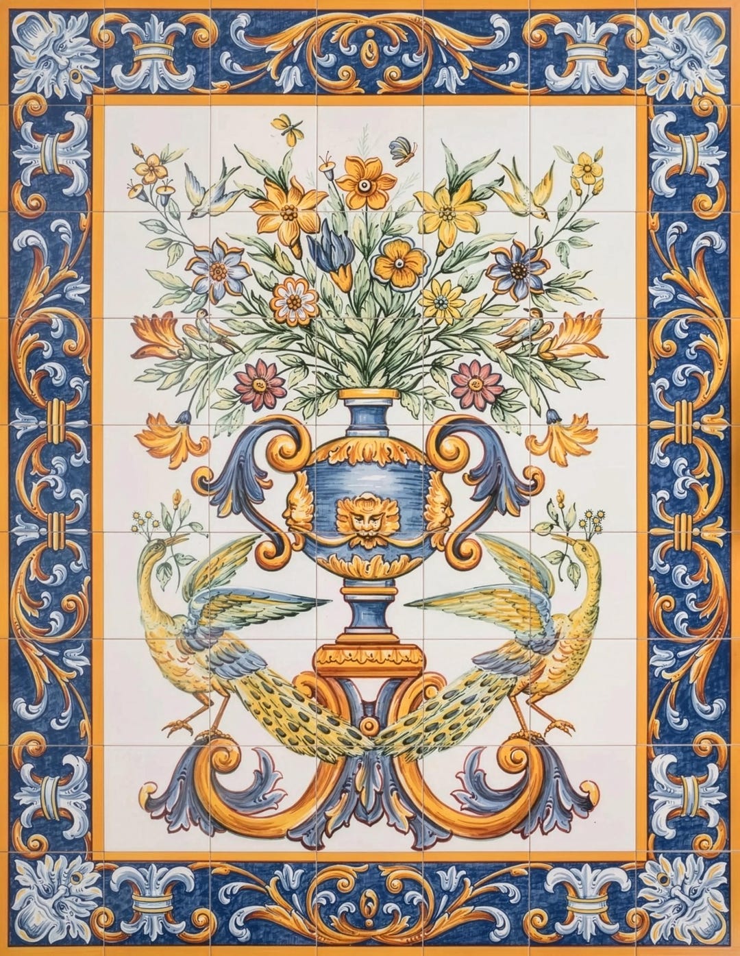 Hand Painted Portuguese Tile Backsplash 